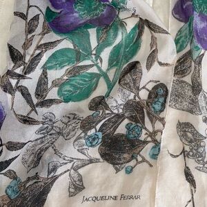 Jacqueline Ferrar Floral Scarf Purple Green Aqua Gray, 70"x14 1/2", No Tags, VTG